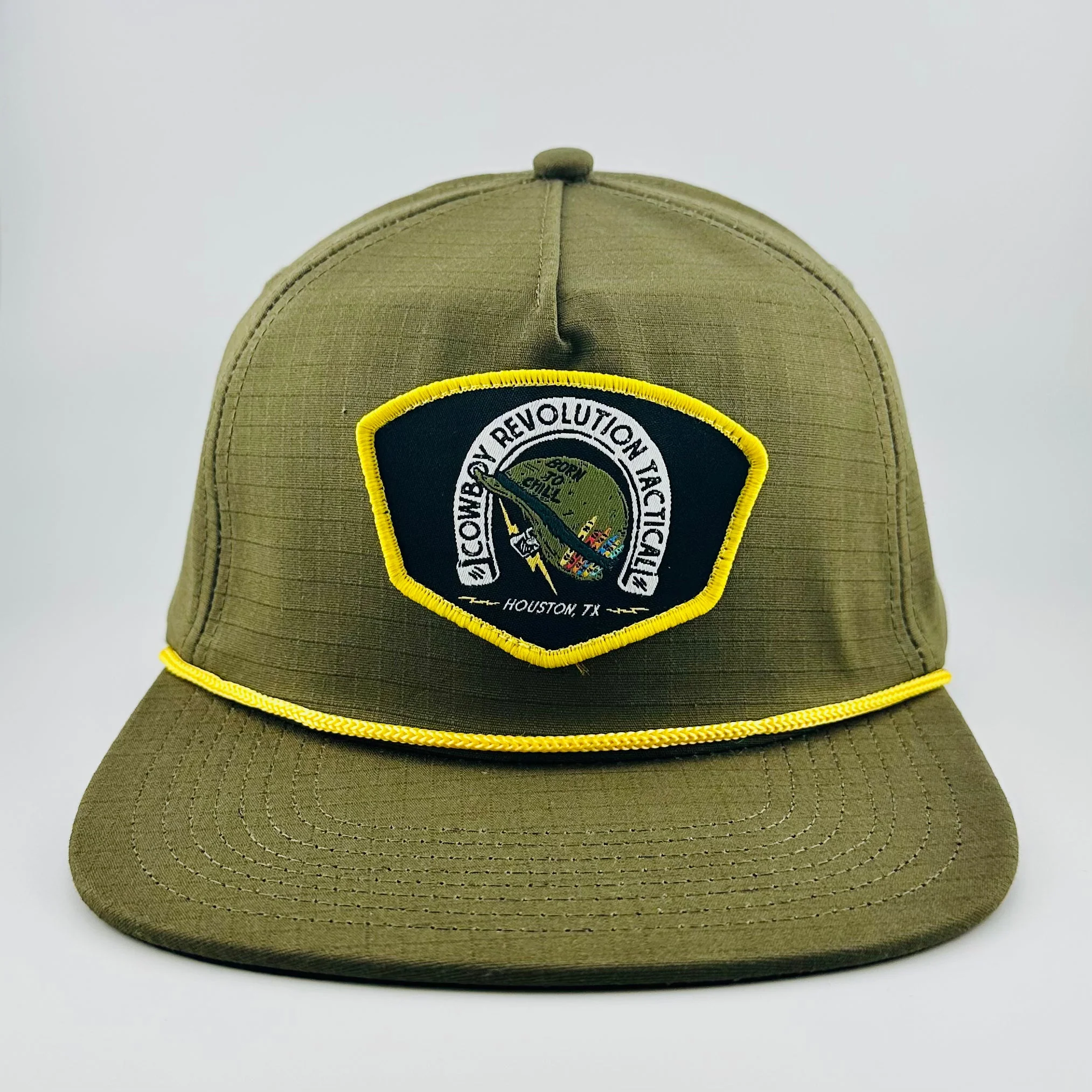 "Born to Chill" Cowboy Revolution Tactical Green Ripstop Rope Hat - Image 3