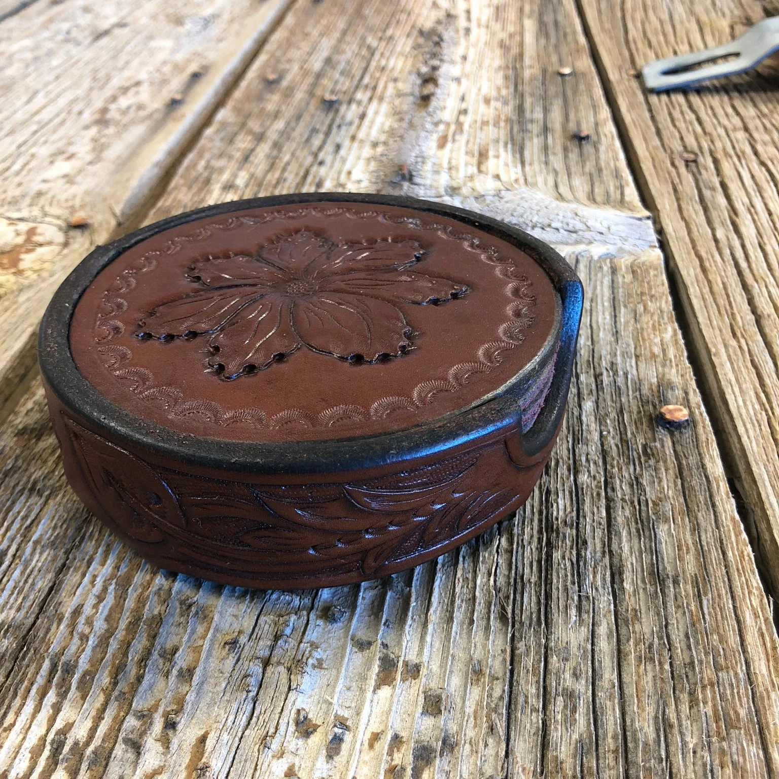 Coaster Set- Hand Tooled Floral Coaster - Image 4