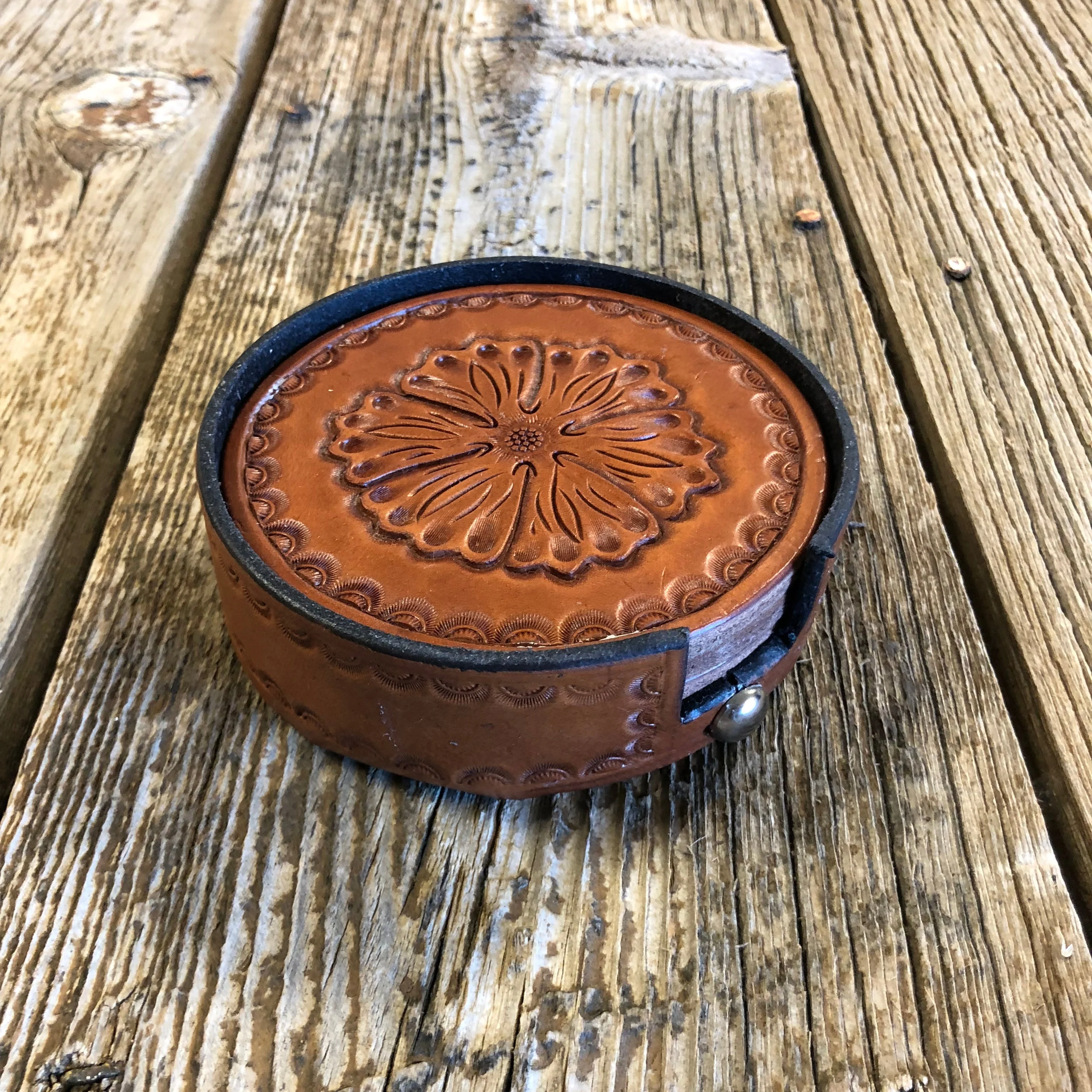 Coaster Set- Hand Tooled Floral Coaster - Image 5