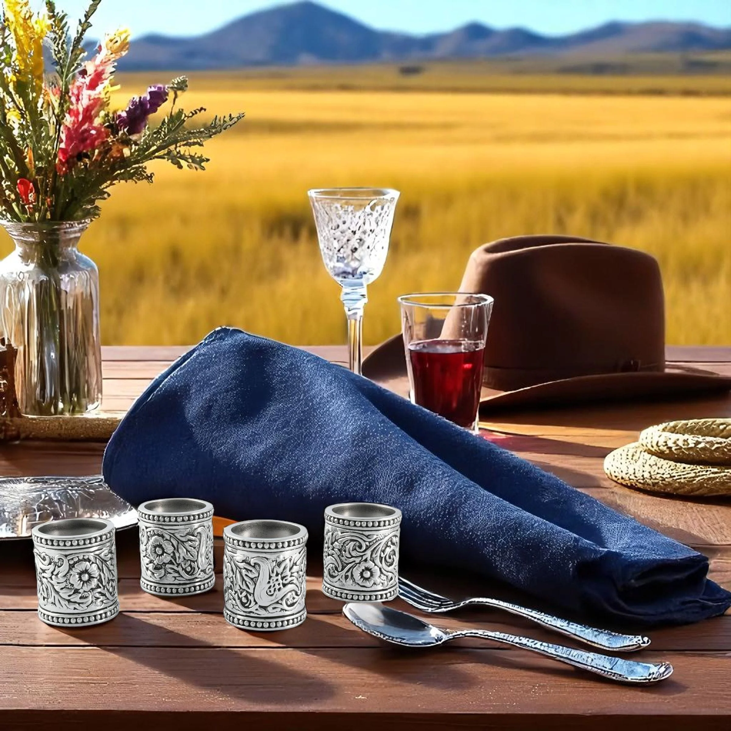 Concho Pattern Napkin Rings Set of 4 - Image 3
