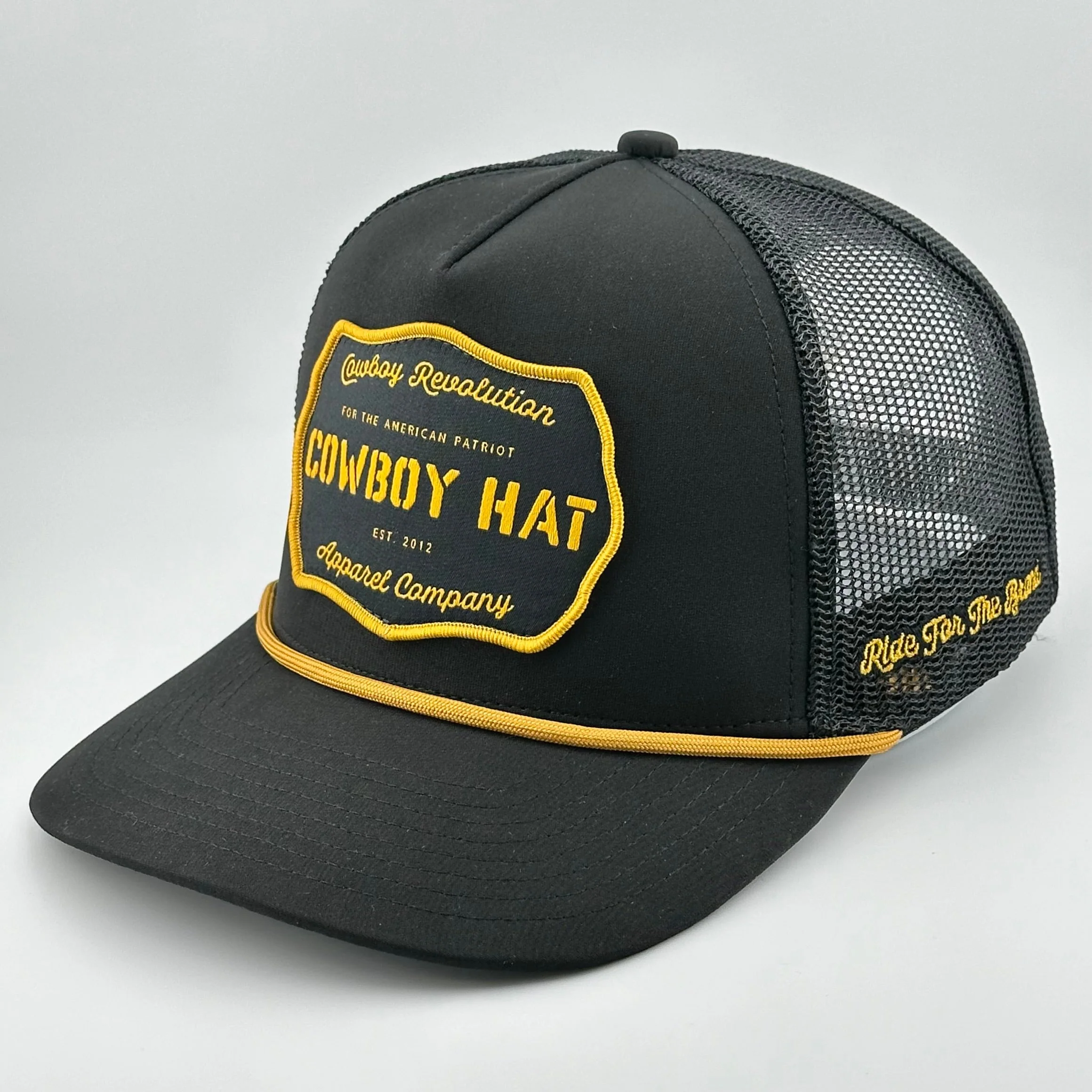 “Cowboy Hat” Patch Rope Trucker Hat - Black - Image 7