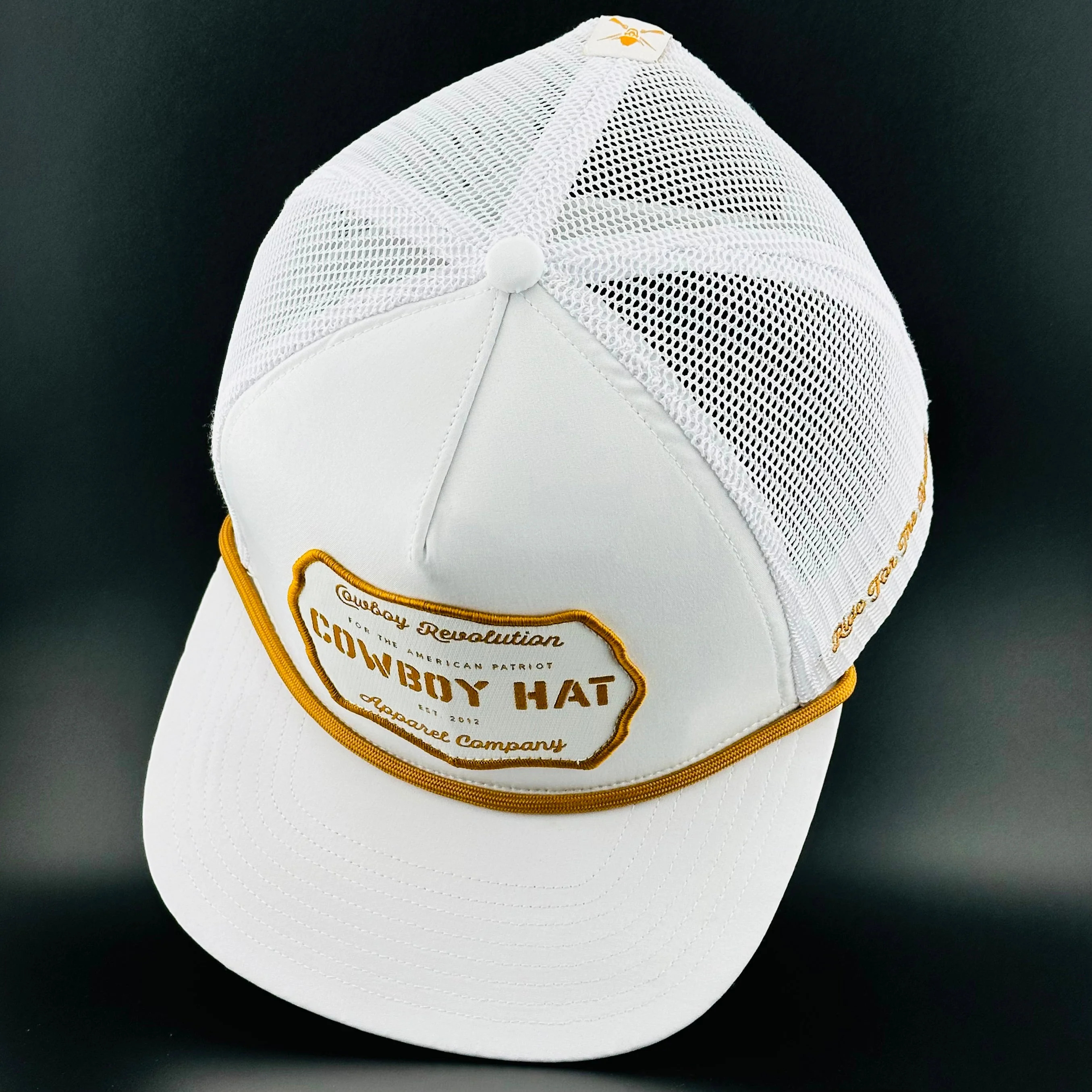 “Cowboy Hat” Patch Rope Trucker Hat - White - Image 5