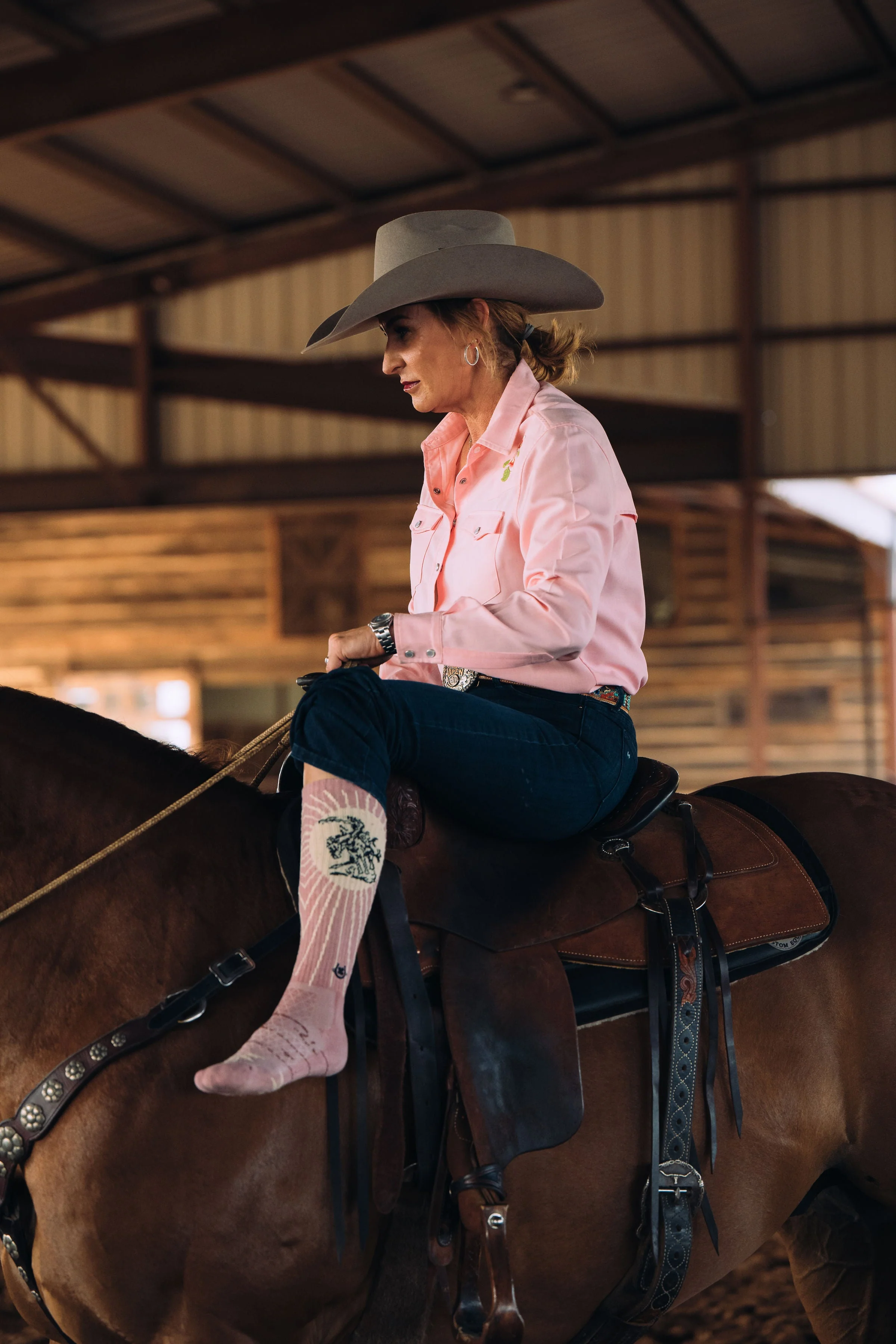 Fringe Bucking Dusty Pink Western Cowgirl Performance Socks - Image 3