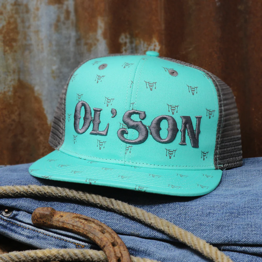 Ol' Son Light Green Mesh Skull Print Flatbill - Image 4