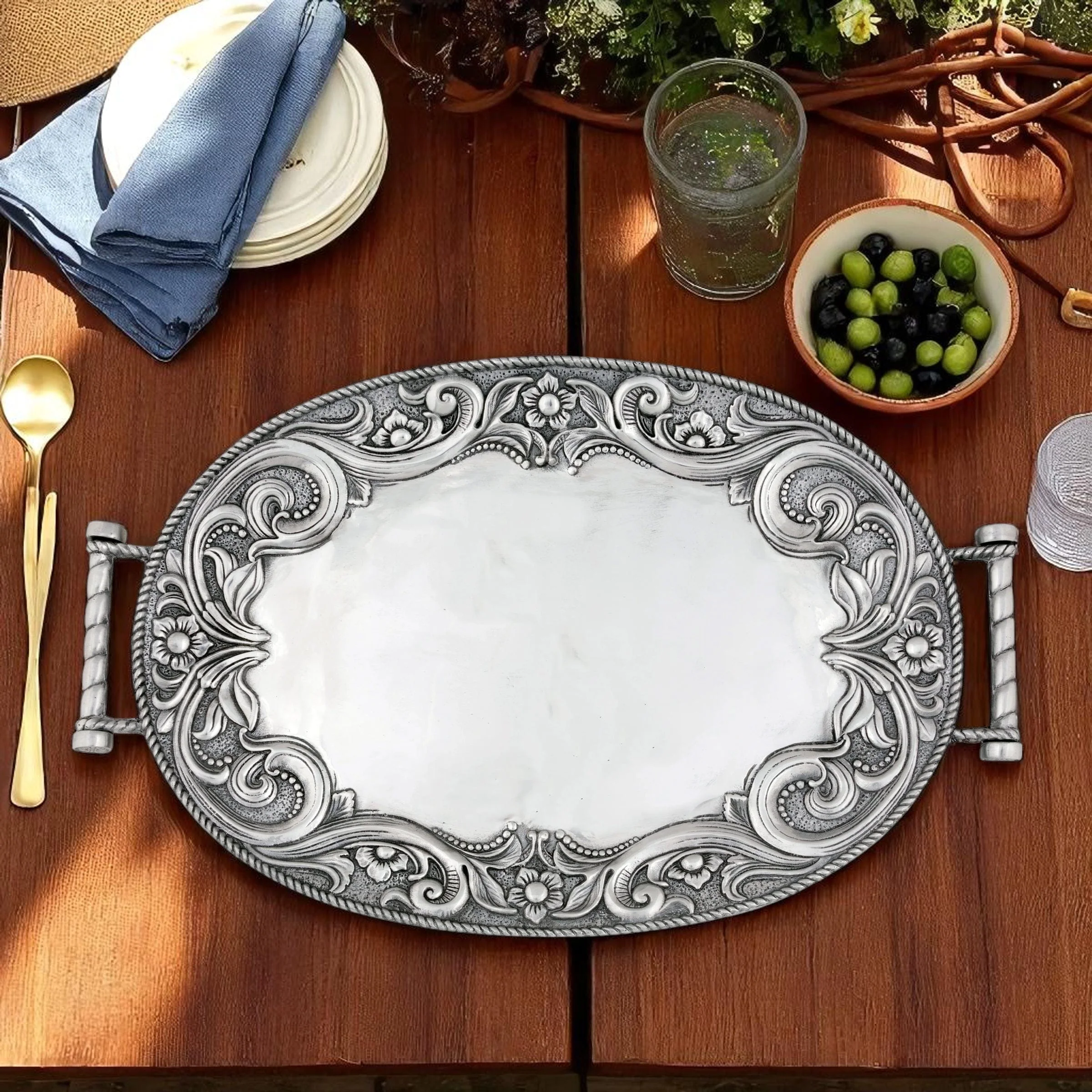 Western Leather Serving Tray - Image 3