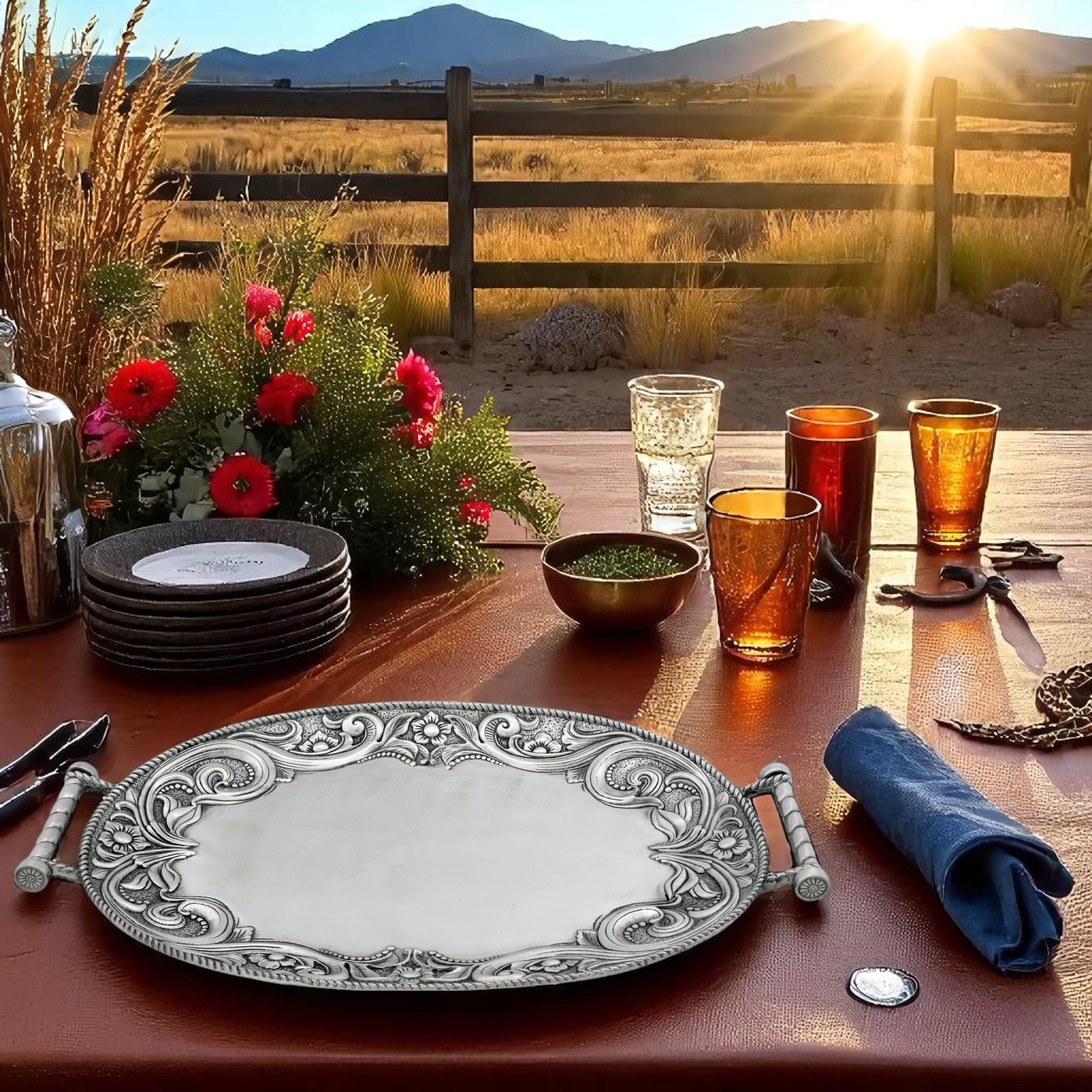 Western Leather Serving Tray - Image 4